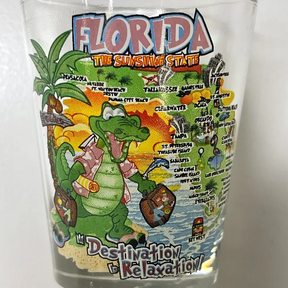 Lot of 2 Shot Glass Florida Sunshine State Illinois What Happens Here Stays Here